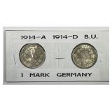 GERMANY: 1914-A & 1914-D Silver Mark Pair UNC