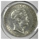 GERMANY: 1911-A Silver 3 Mark Extra Fine XF