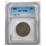 1857 Braided Hair Large Cent Large Date ICG AU58