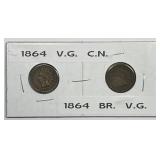 1864 Indian Head Cent Transition Pair CN & Br VG