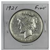 1921 Peace Silver $1 High Relief 1st Year Fine F