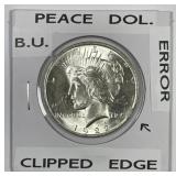 1922 Peace Silver $1 Clipped Planchet Error BU