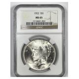1922 Peace Silver $1 Gem BU NGC MS65
