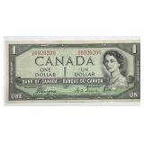 CANADA: 1954 $1 Currency Note DEVILS HAIR Variety