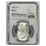 1882-S Morgan Silver $1 NGC MS63