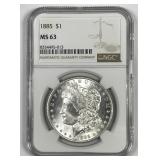 1885 Morgan Silver $1 NGC MS63