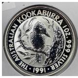 AUSTRALIA: 1991 $1 Silver Kookaburra 1-Ounce .999