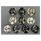 Lot of Ten 1956 Proof Jefferson Nickels PR PRF
