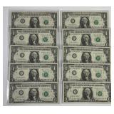 Lot of Ten 1977 $1 FRN * STAR* Consecutive Serial