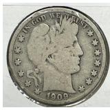 1909-S Barber Silver Half Very Good VG