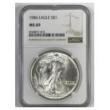 1986 Silver American Eagle NGC MS69