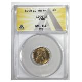 1909 VDB Lincoln Cent ANACS MS64 RB