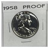 1958 Franklin Silver Half Proof PR PRF