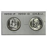 1959 P & D Franklin Silver Half Pair BU