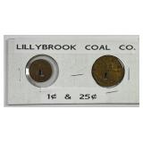 Lillybrook Coal Company 1c & 25c Private Tokens