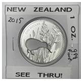 NEW ZEALAND: 2015 Silver $1 Kiwi Silhouette 1 oz