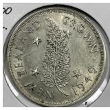 NEW ZEALAND: 1949 Silver Crown AU/UNC