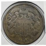 1864 Two Cent Piece w/ Rotated Die Reverse VG