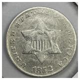 1852 Three Cent Silver 3cS Very Fine VF