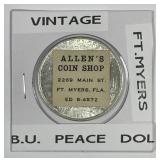 1923 Peace Silver $1 Advertising Piece Allens Coin