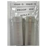 1968-S & 1969-S Roosevelt Proof Dime Roll Pair