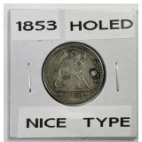 1853 Seated Liberty Silver Quarter AU details