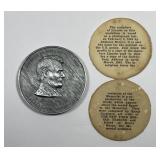 Lincoln Memorial 2" White Metal Medal w/Paperwork