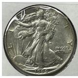 1944-D Walking Liberty Half About Uncirculated AU