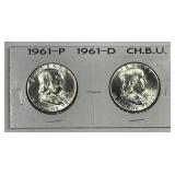 1961 P & D Franklin Silver Half Pair BU