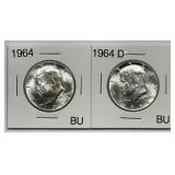 1964 P & D Kennedy Silver Half Pair BU