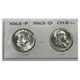 1963 P & D Franklin Silver Half Pair BU