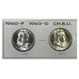 1960 P & D Franklin Silver Half Pair BU