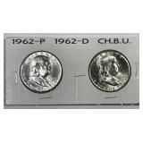 1962 P & D Franklin Silver Half Pair BU