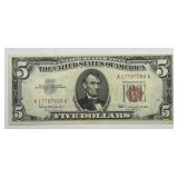 1963 $5 Red Seal US Note Fr#1536 AA Block CU