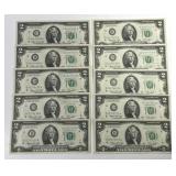 Ten 1976 $2 FRN Bicentennial Year Crisp UNC Lot