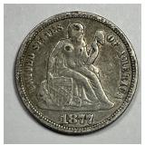 1877-S Seated Liberty Silver Dime VG details