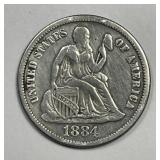 1884 Seated Liberty Silver Dime Fine details