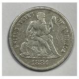 1884-S Seated Liberty Silver Dime VG details