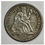 1876-S Seated Liberty Silver Dime VF details