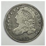 1834 Capped Bust Silver Dime Fine F
