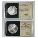 2002 & 2003 Silver Eagle Pair Littleton Holders BU