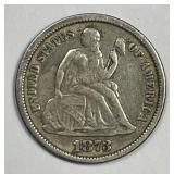 1873 Seated Liberty Silver Dime No Arrows Fine F