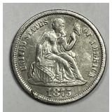 1875-S Seated Liberty Silver Dime VF details