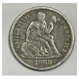 1869-S Seated Liberty Silver Dime Fine F