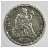 1870 Seated Liberty Silver Dime Fine F