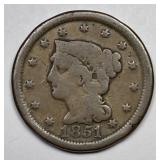 1851 Braided Hair Large Cent Good G
