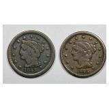 1843 & 1845 Braided Hair Large Cent Pair