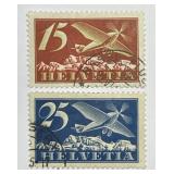 SWITZERLAND: 1923 Air Mail Pair Sc# C3 & C6 Used