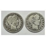 1916 P & D Barber Silver Quarter Pair