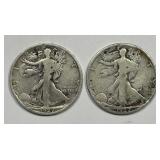 1927-S Walking Liberty Silver Half Pair